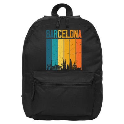 Barcelona Spain Retro Vintage Sunset Skyline Barcelona 16 in Basic Backpack