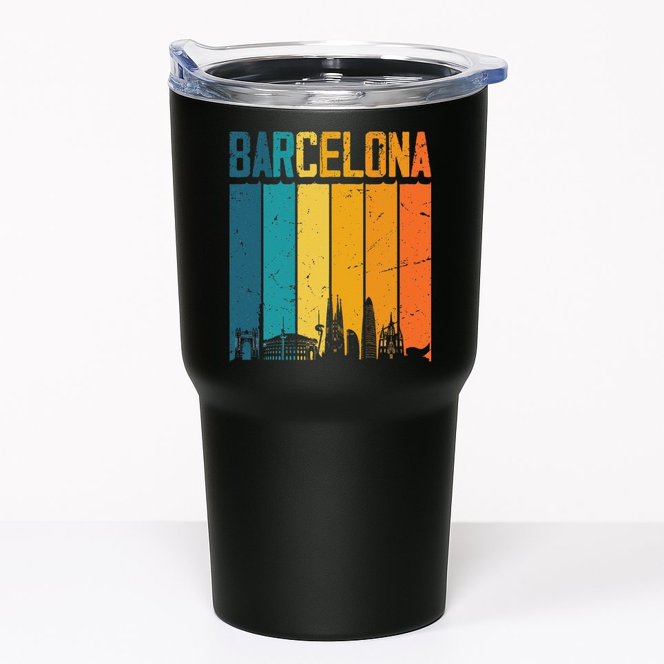 Barcelona Spain Retro Vintage Sunset Skyline Barcelona Tumbler