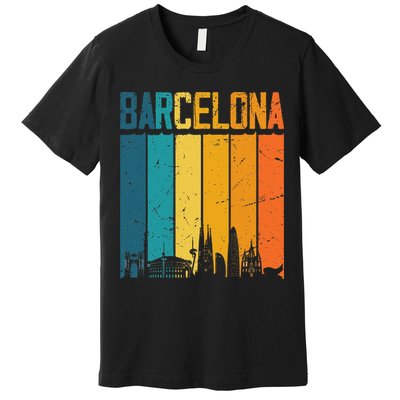 Barcelona Spain Retro Vintage Sunset Skyline Barcelona Premium T-Shirt
