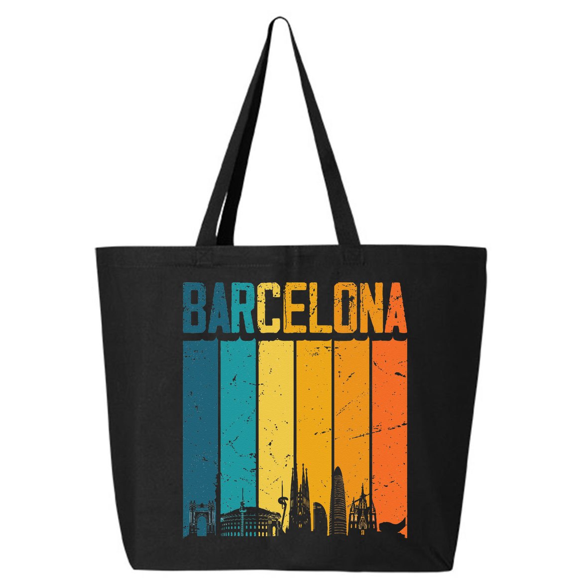 Barcelona Spain Retro Vintage Sunset Skyline Barcelona 25L Jumbo Tote