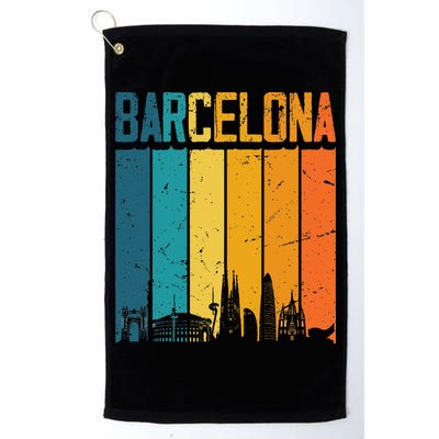 Barcelona Spain Retro Vintage Sunset Skyline Barcelona Golf Towel