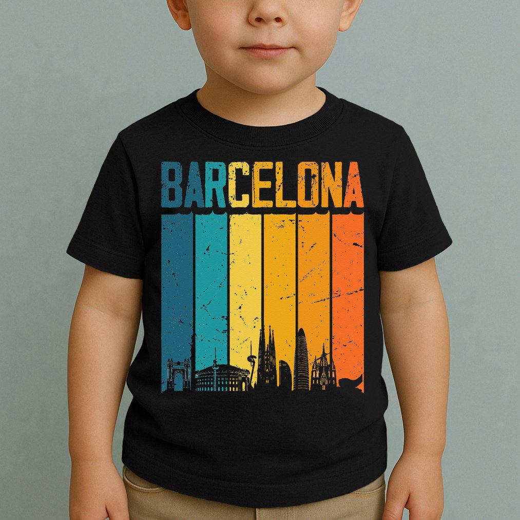 Barcelona Spain Retro Vintage Sunset Skyline Barcelona Toddler T-Shirt