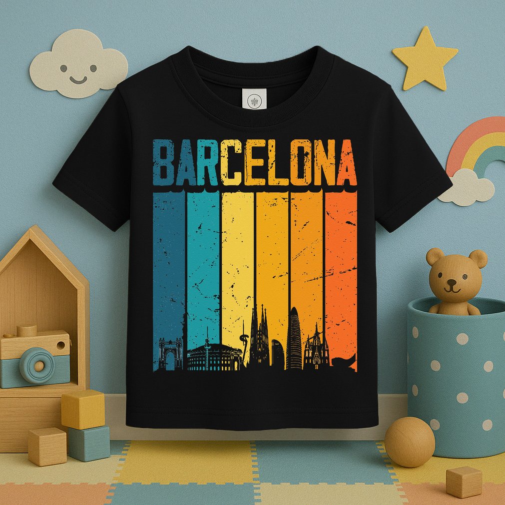 Barcelona Spain Retro Vintage Sunset Skyline Barcelona Toddler T-Shirt