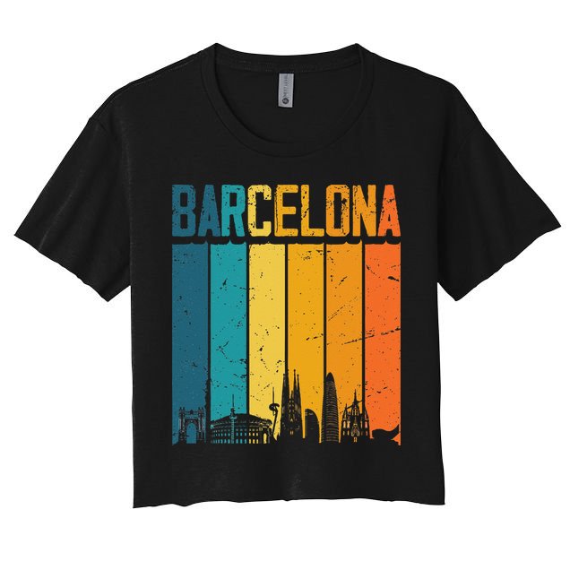 Barcelona Spain Retro Vintage Sunset Skyline Barcelona Crop Top