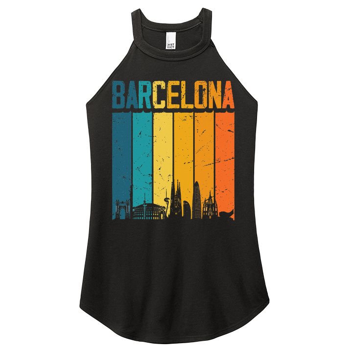 Barcelona Spain Retro Vintage Sunset Skyline Barcelona Women's Perfect Tri Rocker Tank