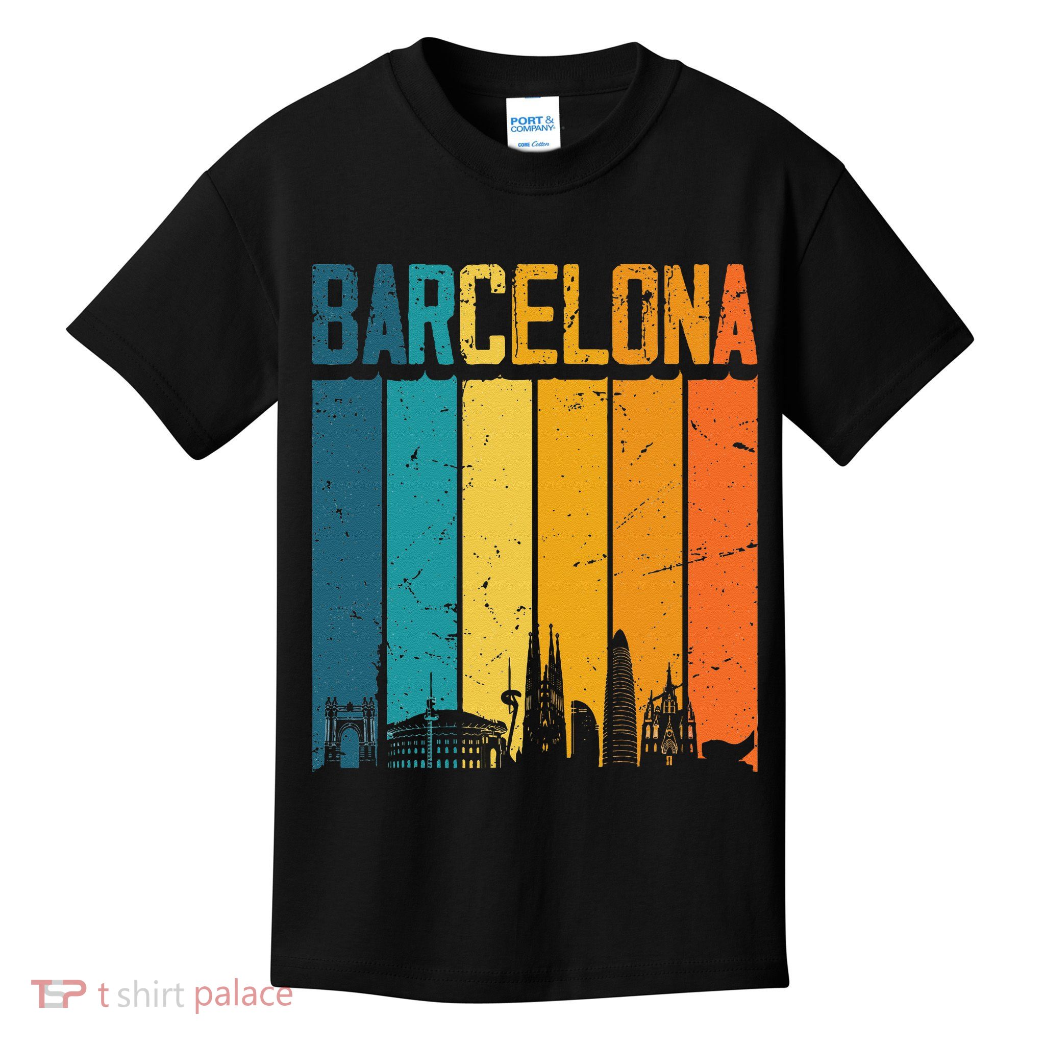 Barcelona Spain Retro Vintage Sunset Skyline Barcelona Kids T-Shirt
