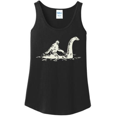 Bigfoot Sasquatch Riding The Loch Ness Monster FunnyShort Sleeve Ladies Essential Tank