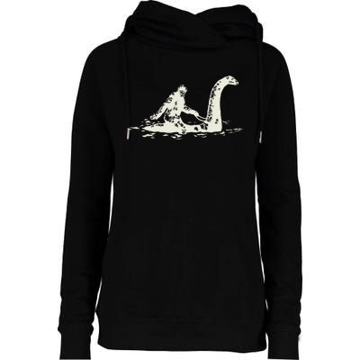 Bigfoot Sasquatch Riding The Loch Ness Monster FunnyShort Sleeve Womens Funnel Neck Pullover Hood