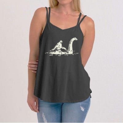 Bigfoot Sasquatch Riding The Loch Ness Monster FunnyShort Sleeve Women's Strappy Tank