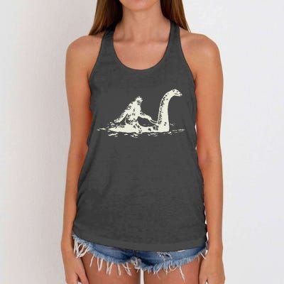 Bigfoot Sasquatch Riding The Loch Ness Monster FunnyShort Sleeve Women's Knotted Racerback Tank