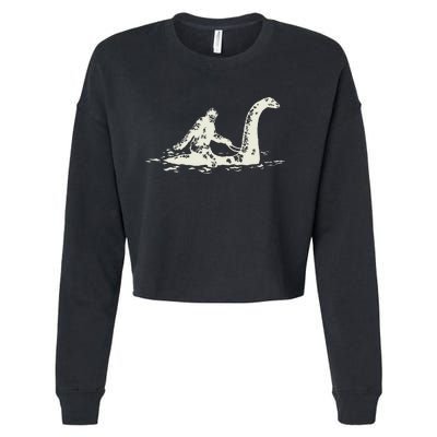 Bigfoot Sasquatch Riding The Loch Ness Monster FunnyShort Sleeve Cropped Pullover Crew