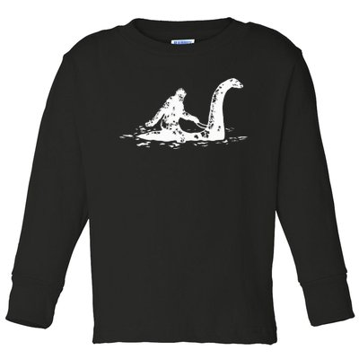 Bigfoot Sasquatch Riding Loch Ness Monster Toddler Long Sleeve Shirt