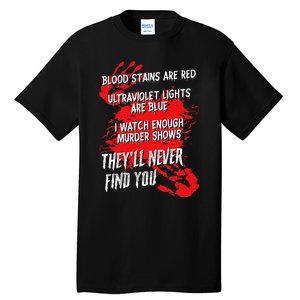 Blood Stains Red Ultraviolet Lights Blue They Never Find You Tall T-Shirt