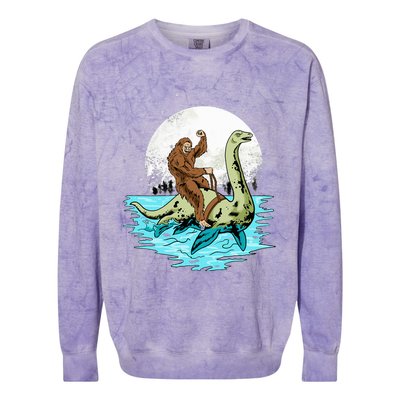 Bigfoot Sasquatch Riding The Hole Ness Monster Funny Colorblast Crewneck Sweatshirt