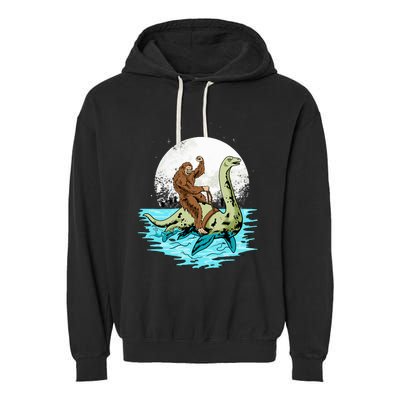 Bigfoot Sasquatch Riding The Hole Ness Monster Funny Garment-Dyed Fleece Hoodie