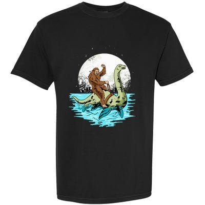 Bigfoot Sasquatch Riding The Hole Ness Monster Funny Garment-Dyed Heavyweight T-Shirt