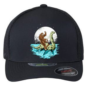 Bigfoot Sasquatch Riding The Hole Ness Monster Funny Flexfit Unipanel Trucker Cap