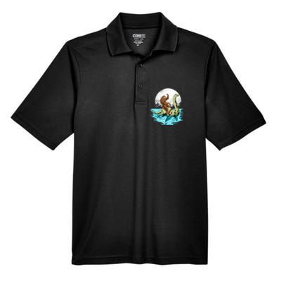 Bigfoot Sasquatch Riding The Hole Ness Monster Funny Men's Origin Performance Pique Polo