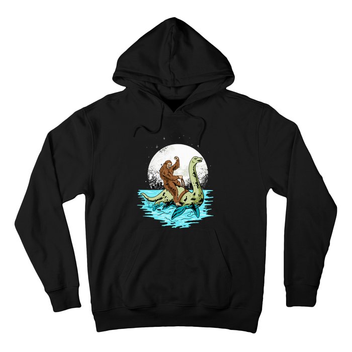 Bigfoot Sasquatch Riding The Hole Ness Monster Funny Hoodie