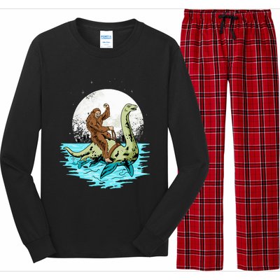 Bigfoot Sasquatch Riding The Hole Ness Monster Funny Long Sleeve Pajama Set