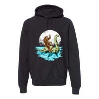 Bigfoot Sasquatch Riding The Hole Ness Monster Funny Premium Hoodie