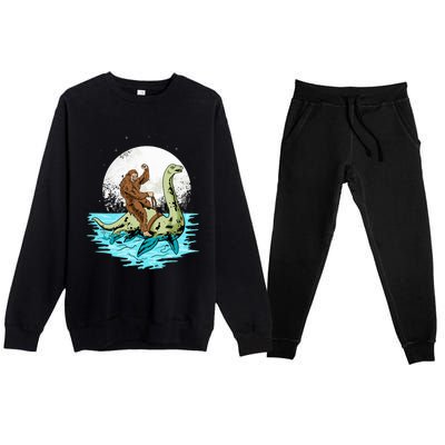 Bigfoot Sasquatch Riding The Hole Ness Monster Funny Premium Crewneck Sweatsuit Set