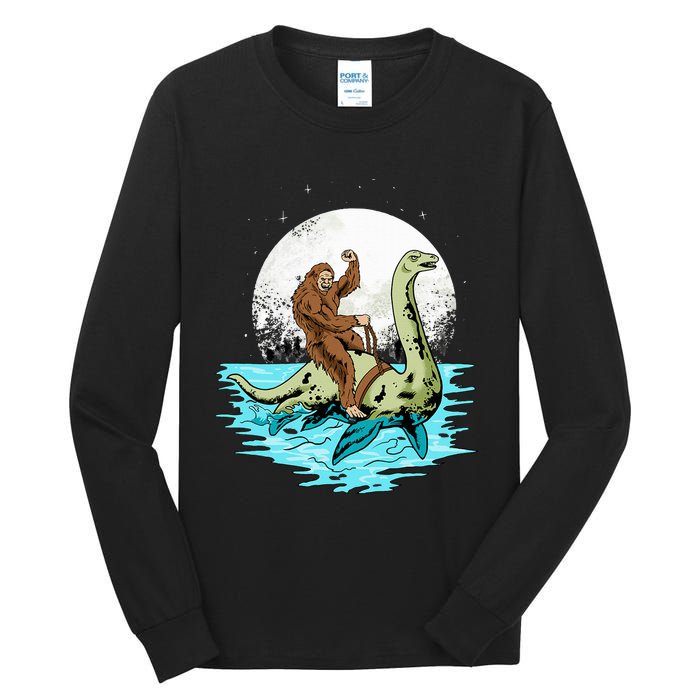 Bigfoot Sasquatch Riding The Hole Ness Monster Funny Tall Long Sleeve T-Shirt