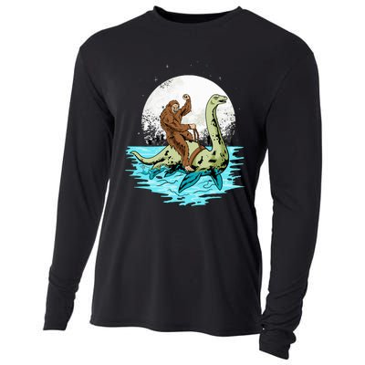 Bigfoot Sasquatch Riding The Hole Ness Monster Funny Cooling Performance Long Sleeve Crew