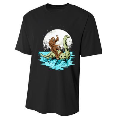 Bigfoot Sasquatch Riding The Hole Ness Monster Funny Performance Sprint T-Shirt