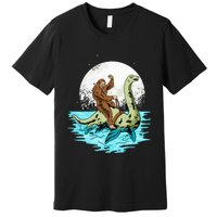 Bigfoot Sasquatch Riding The Hole Ness Monster Funny Premium T-Shirt