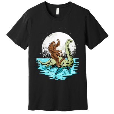 Bigfoot Sasquatch Riding The Hole Ness Monster Funny Premium T-Shirt