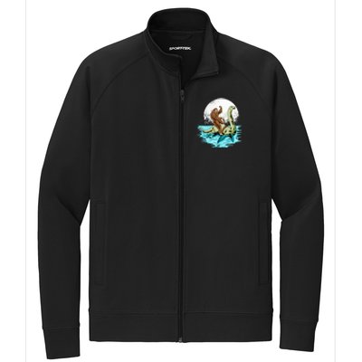 Bigfoot Sasquatch Riding The Hole Ness Monster Funny Stretch Full-Zip Cadet Jacket