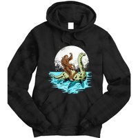 Bigfoot Sasquatch Riding The Hole Ness Monster Funny Tie Dye Hoodie