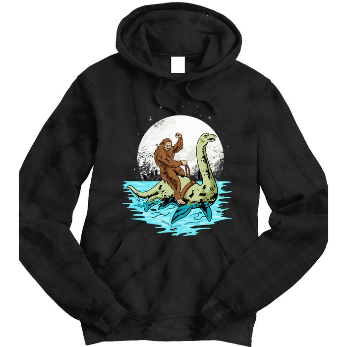 Bigfoot Sasquatch Riding The Hole Ness Monster Funny Tie Dye Hoodie