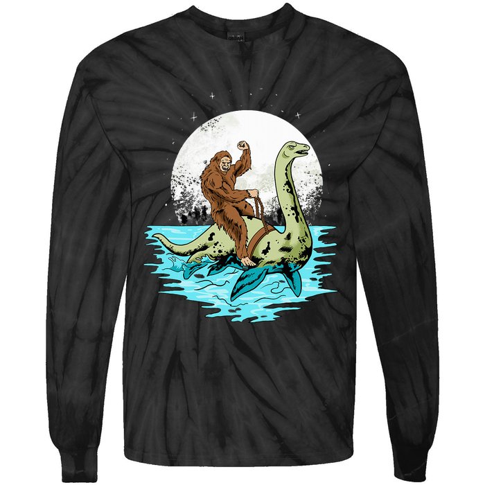 Bigfoot Sasquatch Riding The Hole Ness Monster Funny Tie-Dye Long Sleeve Shirt