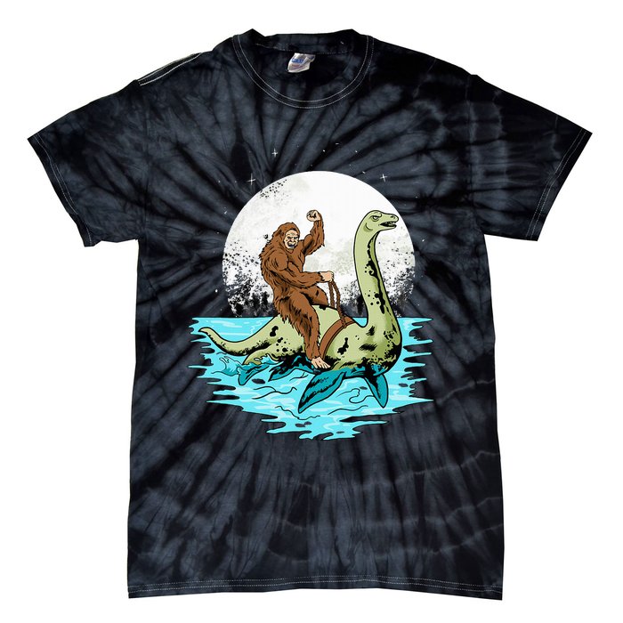 Bigfoot Sasquatch Riding The Hole Ness Monster Funny Tie-Dye T-Shirt