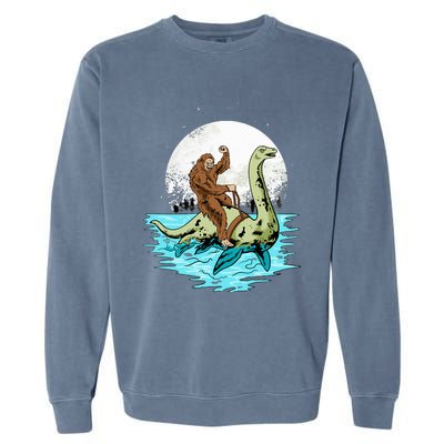 Bigfoot Sasquatch Riding The Hole Ness Monster Funny Garment-Dyed Sweatshirt