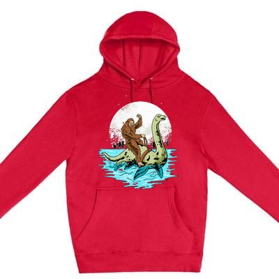 Bigfoot Sasquatch Riding The Hole Ness Monster Funny Premium Pullover Hoodie