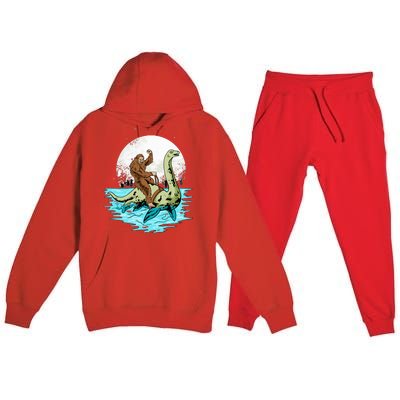 Bigfoot Sasquatch Riding The Hole Ness Monster Funny Premium Hooded Sweatsuit Set