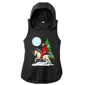 Bigfoot Santa Riding Unicorn Tree Lights Happy Christmas Gift Ladies PosiCharge Tri-Blend Wicking Draft Hoodie Tank