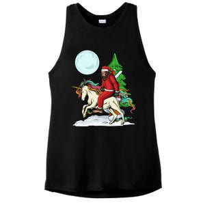 Bigfoot Santa Riding Unicorn Tree Lights Happy Christmas Gift Ladies PosiCharge Tri-Blend Wicking Tank