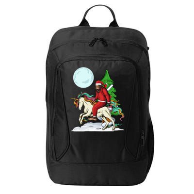 Bigfoot Santa Riding Unicorn Tree Lights Happy Christmas Gift City Backpack