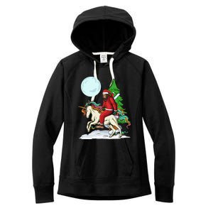 Bigfoot Santa Riding Unicorn Tree Lights Happy Christmas Gift Women's Fleece Hoodie