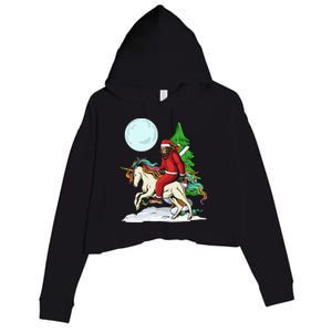 Bigfoot Santa Riding Unicorn Tree Lights Happy Christmas Gift Crop Fleece Hoodie