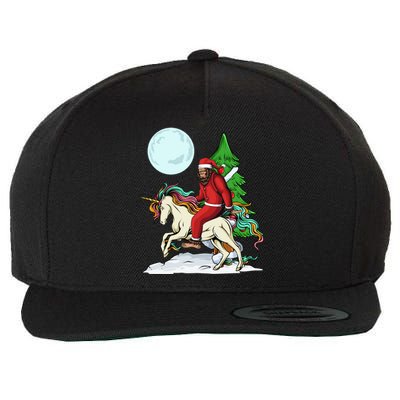 Bigfoot Santa Riding Unicorn Tree Lights Happy Christmas Gift Wool Snapback Cap