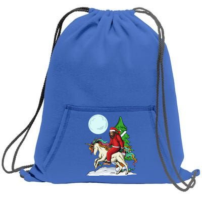 Bigfoot Santa Riding Unicorn Tree Lights Happy Christmas Gift Sweatshirt Cinch Pack Bag