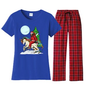 Bigfoot Santa Riding Unicorn Tree Lights Happy Christmas Gift Women's Flannel Pajama Set