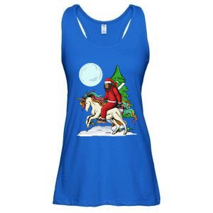 Bigfoot Santa Riding Unicorn Tree Lights Happy Christmas Gift Ladies Essential Flowy Tank