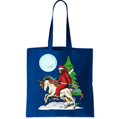 Bigfoot Santa Riding Unicorn Tree Lights Happy Christmas Gift Tote Bag