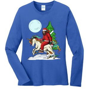 Bigfoot Santa Riding Unicorn Tree Lights Happy Christmas Gift Ladies Long Sleeve Shirt